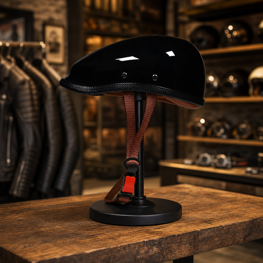 REBELRUST Vintage Low-Profile Half Helmet - Glossy Black