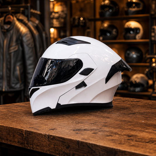 REBELRUST Full Face Dual Visor Helmet - White Black Lens colorway