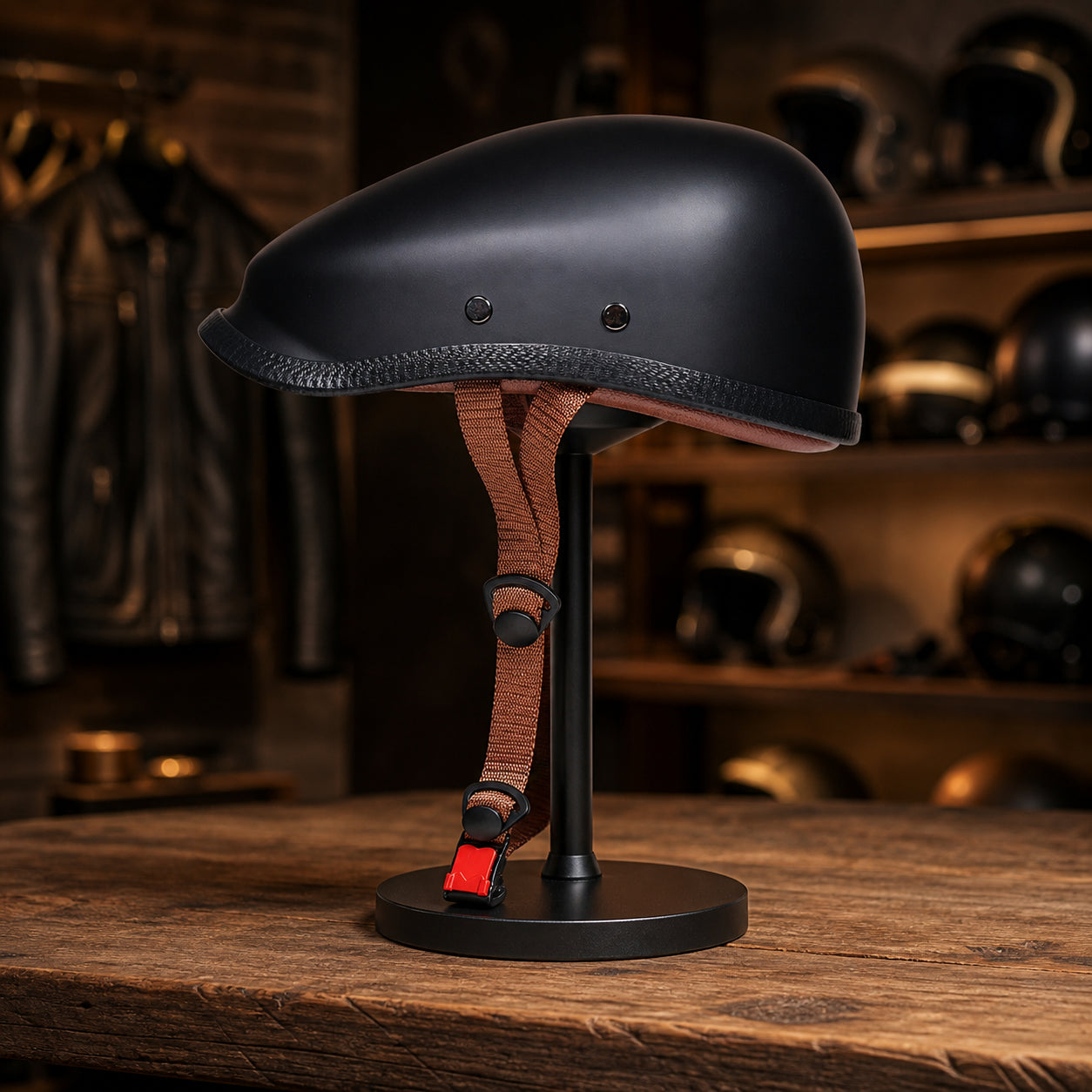 REBELRUST Vintage Low-Profile Half Helmet - Matte Black