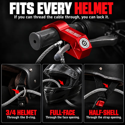 Helmet lock cable fits 3/4, full-face and half-shell motorcycle helmets