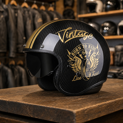 REBELRUST Carbon Fiber Retro Motorcycle Helmets - Flywheel