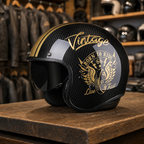 REBELRUST Carbon Fiber Retro Motorcycle Helmets - Flywheel