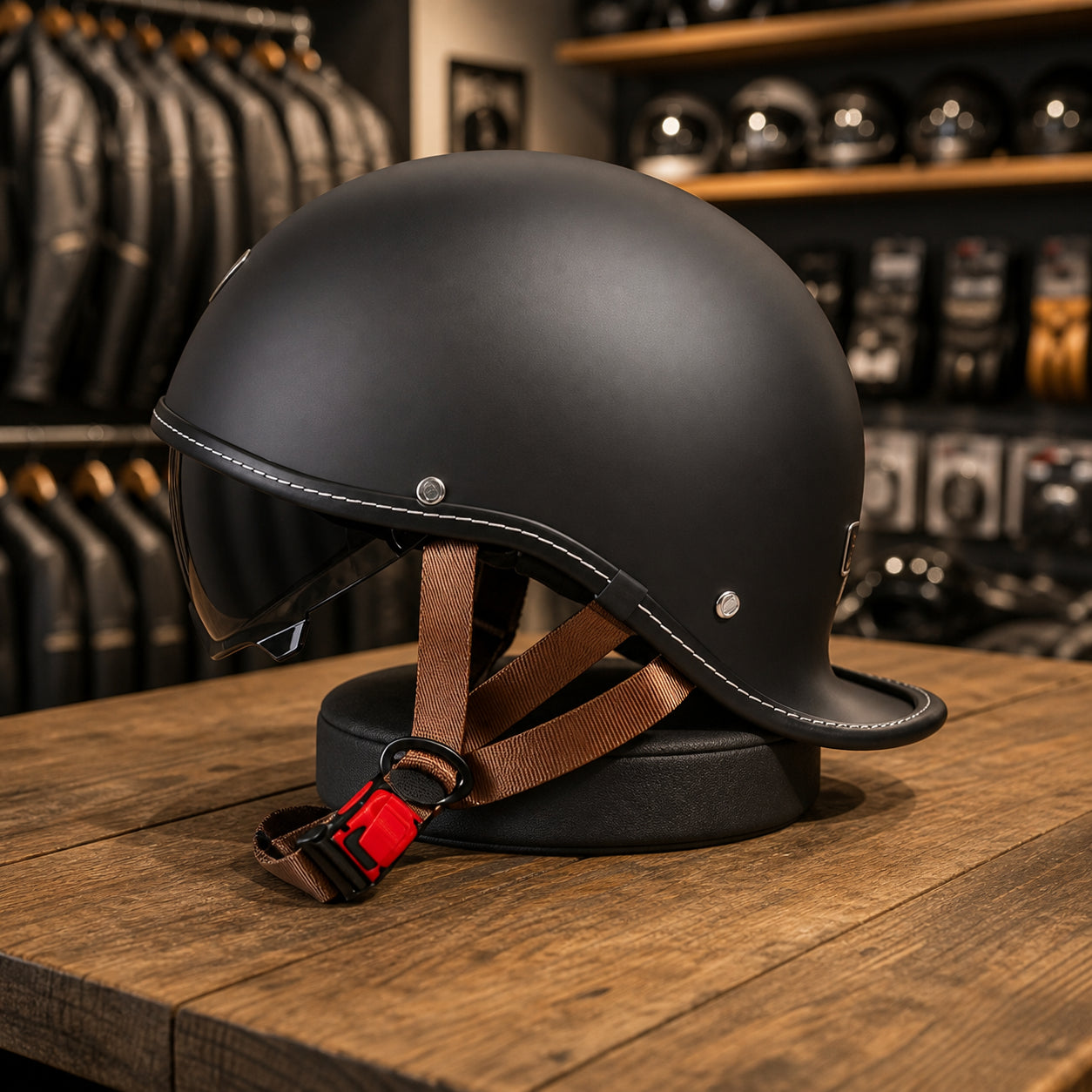REBELRUST Vintage Cruiser Helmet - Matte Black