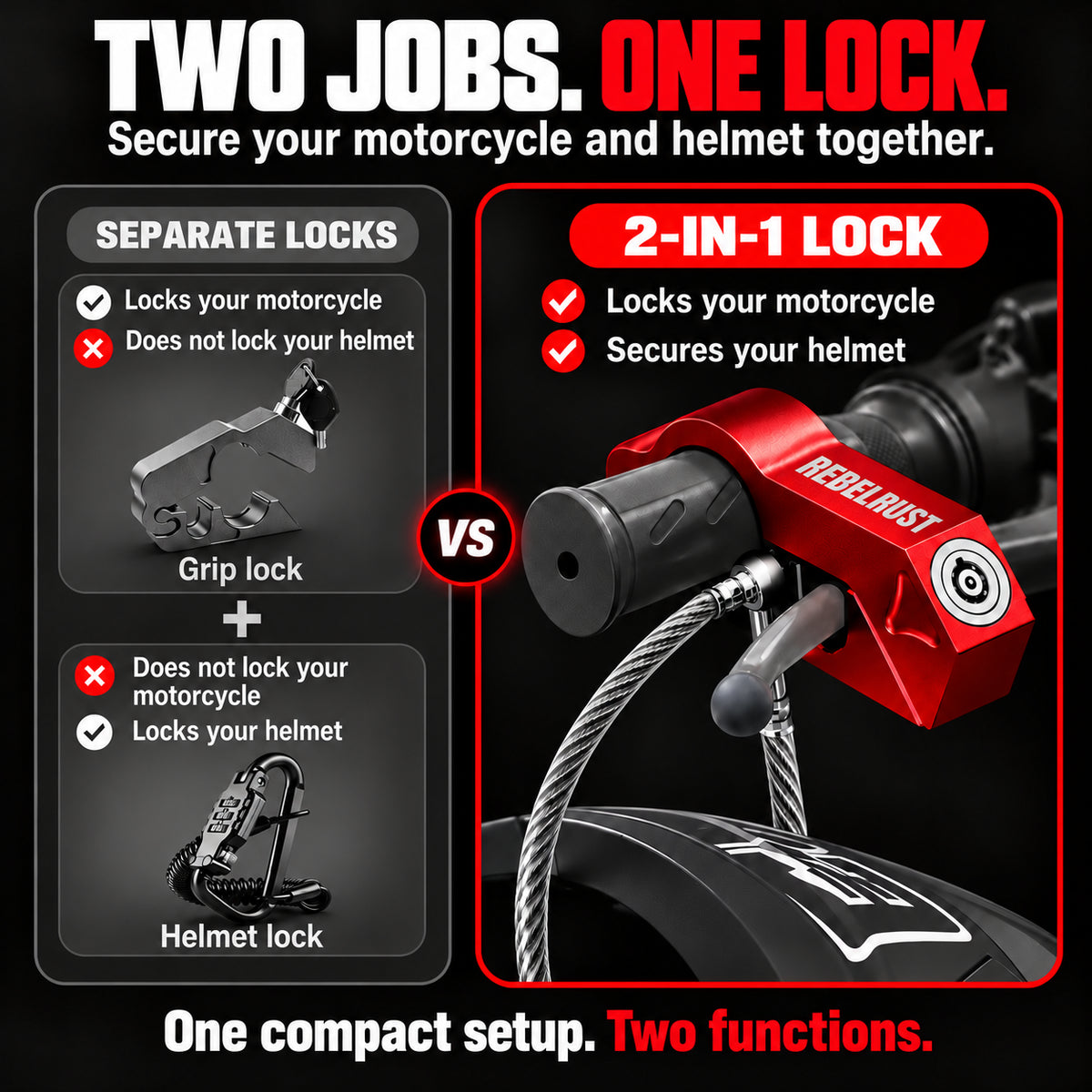 2-in-1 motorcycle lock vs separate grip lock and helmet lock comparison