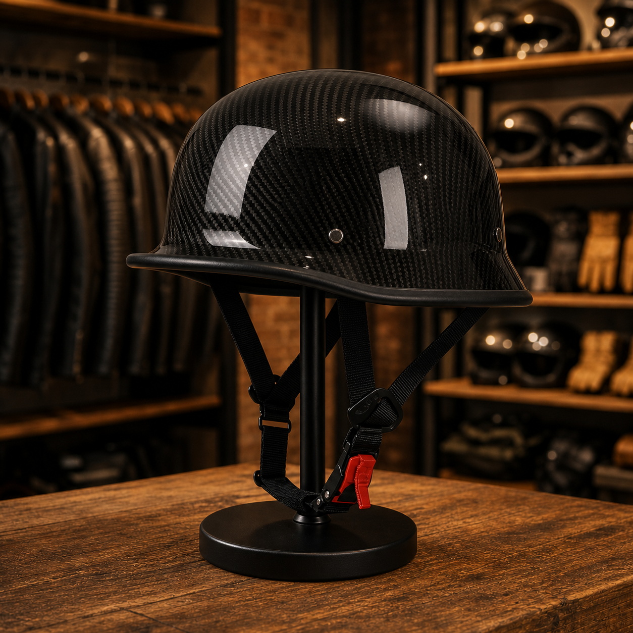 REBELRUST - Retro Motorcycle Soldier Helmet - Carbon Black