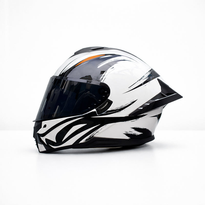 REBELRUST Pro Big Tail Full Face Helmet - White Wolf Black Lens colorway