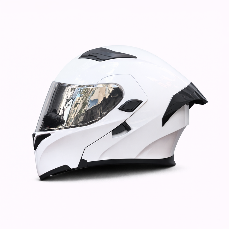 REBELRUST Full Face Dual Visor Helmet - White Silver Lens colorway