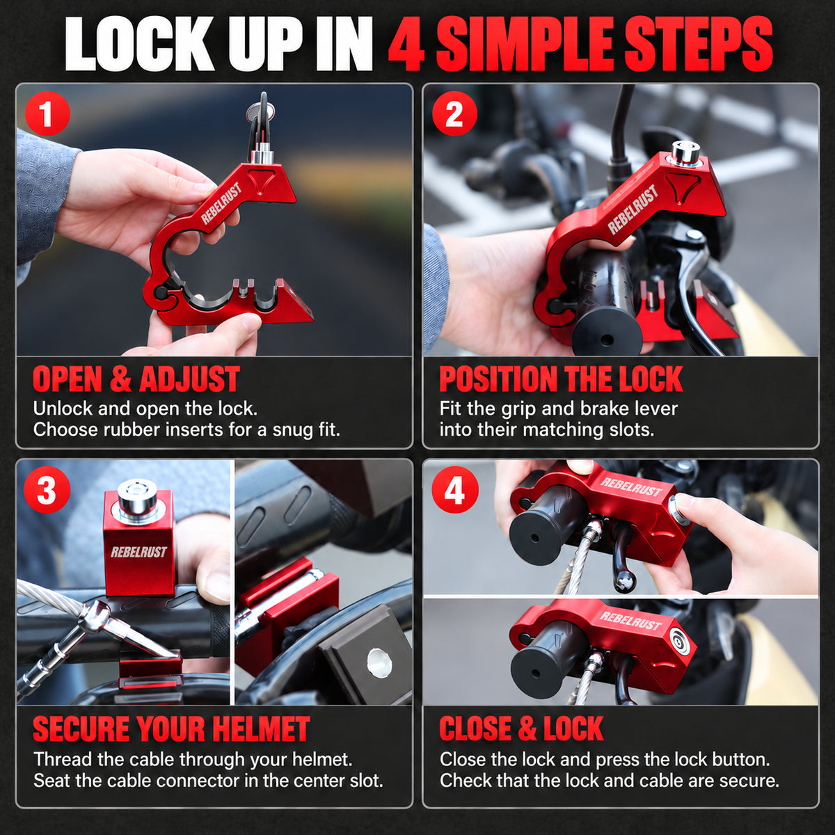 How to install a motorcycle grip lock and helmet lock in 4 steps