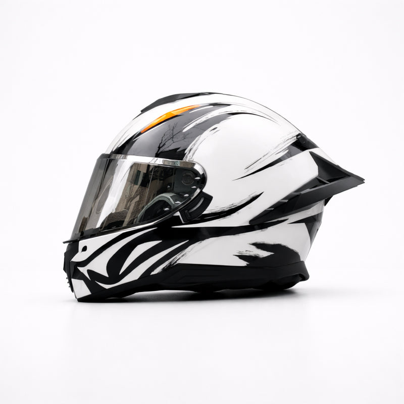 REBELRUST Pro Big Tail Full Face Helmet - White Wolf Silver Lens colorway