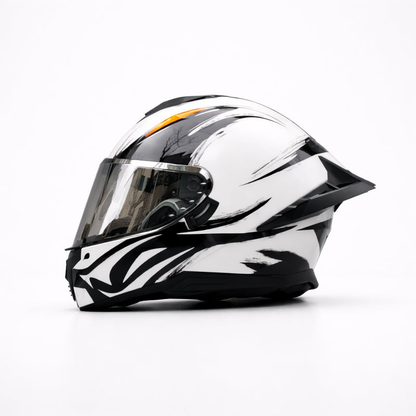 REBELRUST Pro Big Tail Full Face Helmet - White Wolf Silver Lens colorway