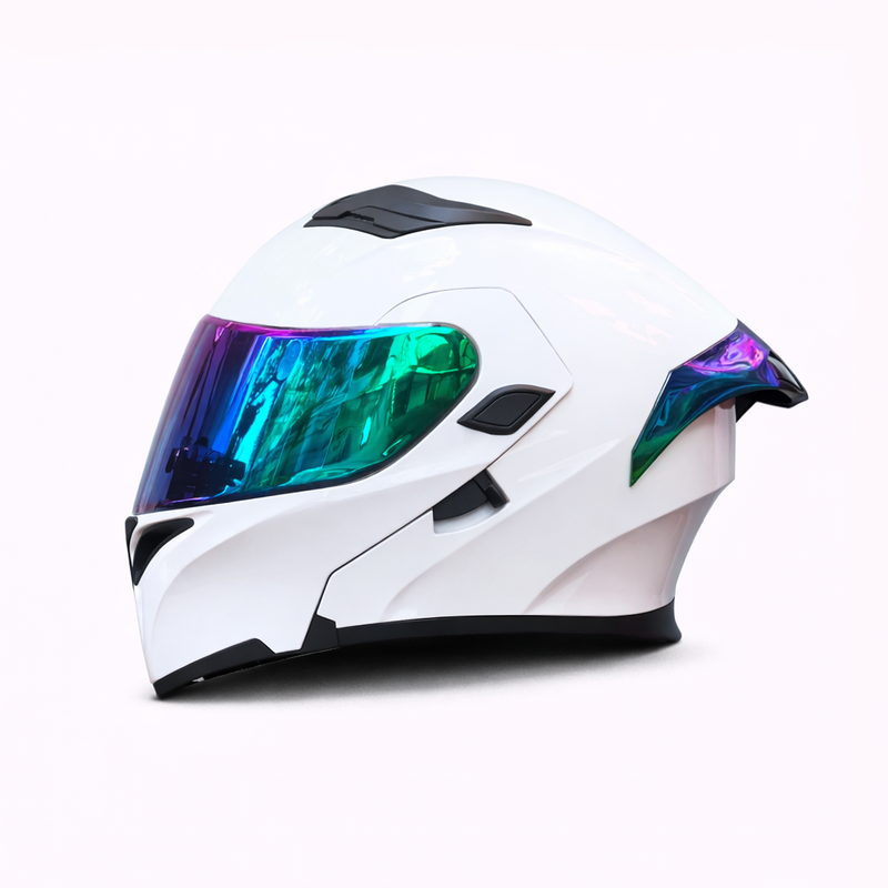 REBELRUST Full Face Dual Visor Helmet - White Blue Lens colorway