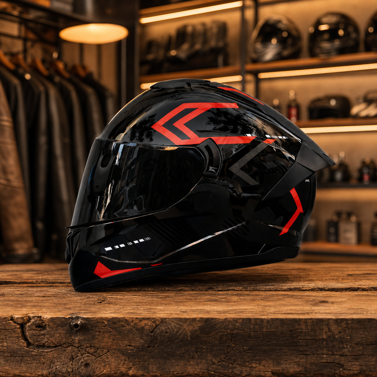 REBELRUST Phantom Overdrive Motorcycle Full Face Helmet - Glossy Black/Red Graphic, Black Lens