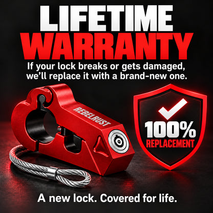 LockForge motorcycle lock lifetime warranty replacement