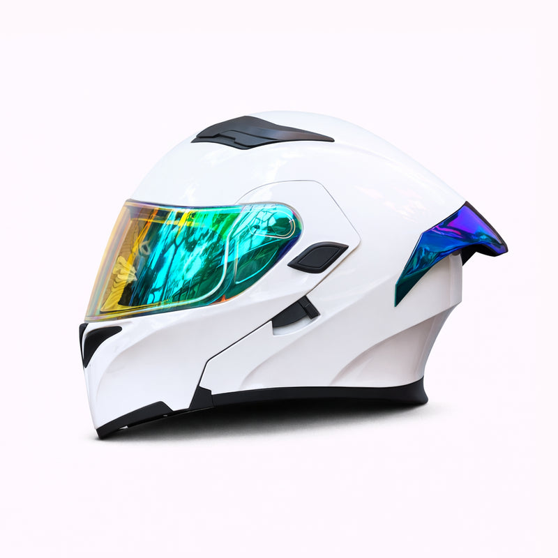 REBELRUST Full Face Dual Visor Helmet - White Iridium Lens colorway