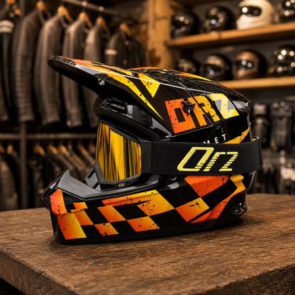 REBELRUST Full Face Off-Road Motocross Helmet - Racing Black Orange, Gold Lens