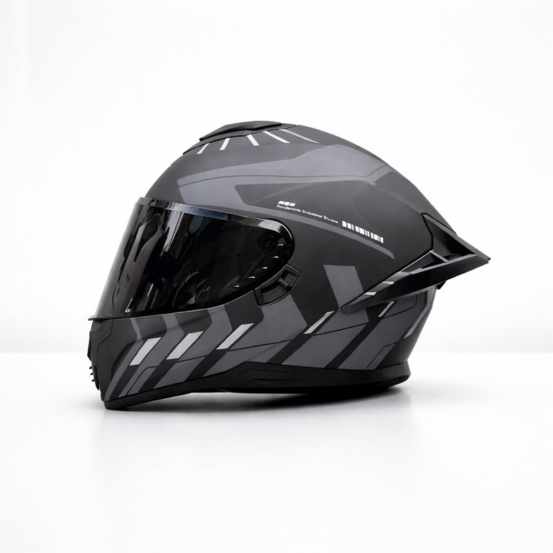 REBELRUST Pro Big Tail Full Face Helmet - Grey Storm Black Lens colorway