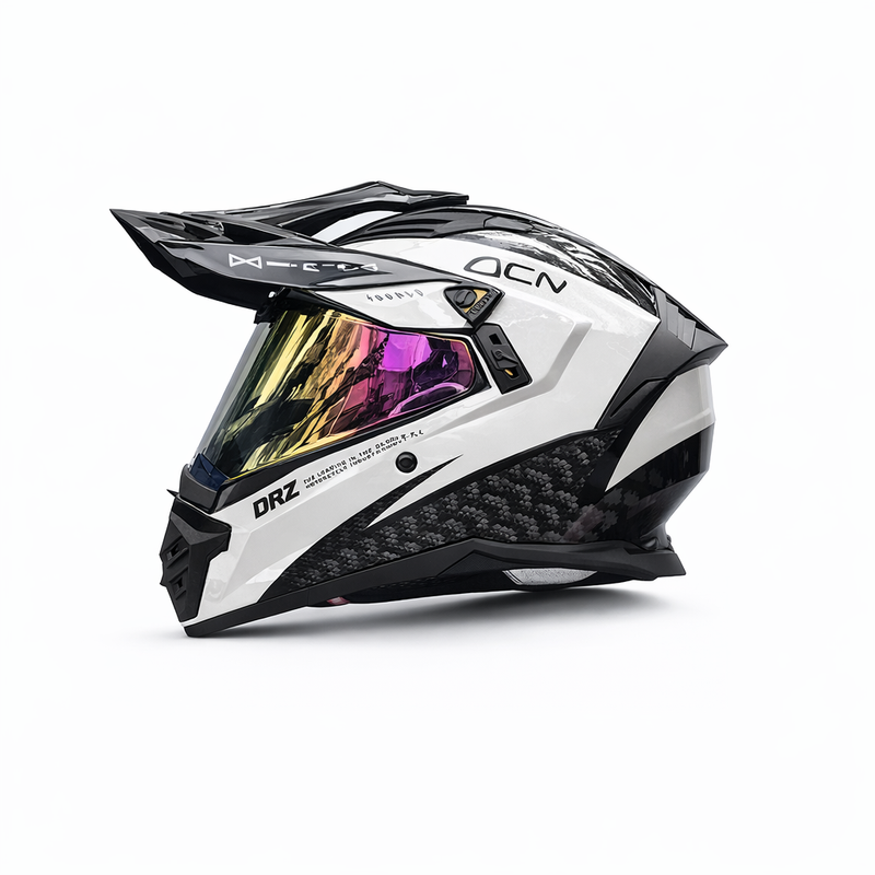 REBELRUST StormBlade XR Adventure Pro Full Face Helmet - Black White, Purple Lens