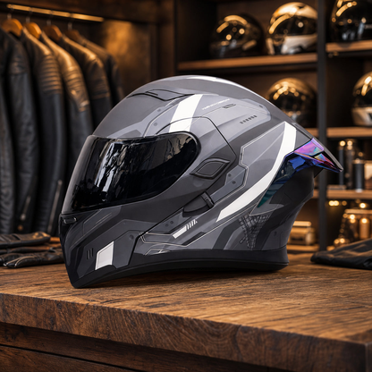 REBELRUST Full Face Dual Visor Helmet - Grey Black Lens colorway