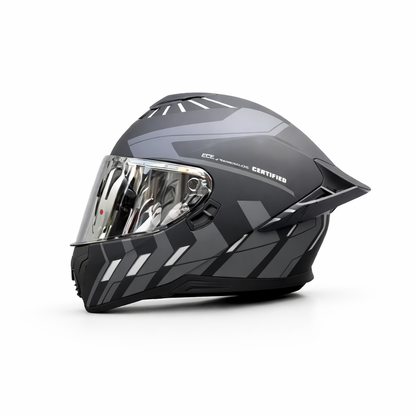 REBELRUST Pro Big Tail Full Face Helmet - Grey Storm Silver Lens colorway