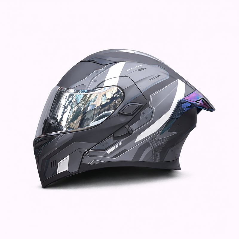 REBELRUST Full Face Dual Visor Helmet - Grey Silver Lens colorway