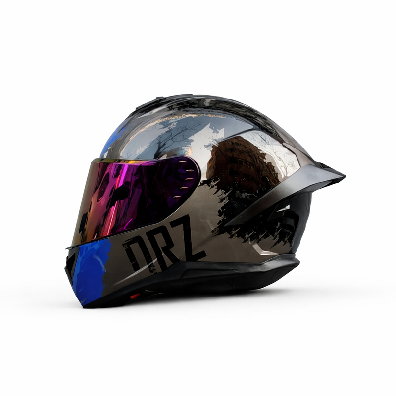 REBELRUST X-Pro Full Face Helmet - Chrome Storm, Purple Lens