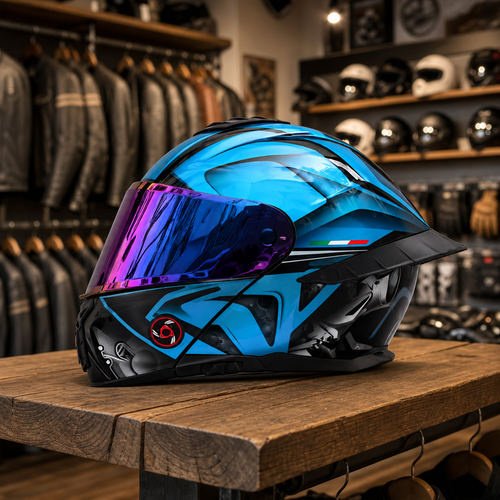 REBELRUST StrikeForce Full Face Motorcycle Helmet - Velocity Blue (Purple Lens)