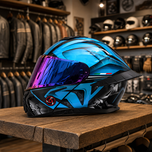 REBELRUST StrikeForce Full Face Motorcycle Helmet - Velocity Blue (Purple Lens)