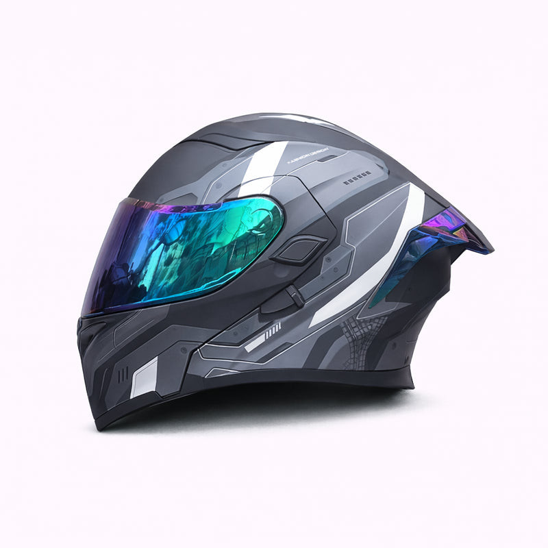 REBELRUST Full Face Dual Visor Helmet - Grey Blue Lens colorway