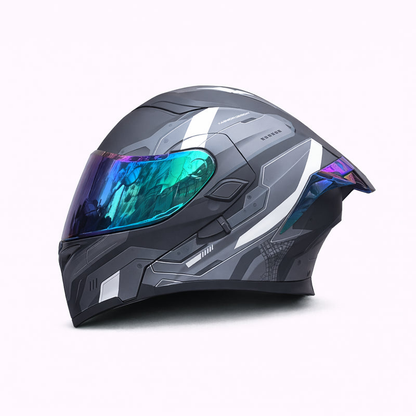 REBELRUST Full Face Dual Visor Helmet - Grey Blue Lens colorway
