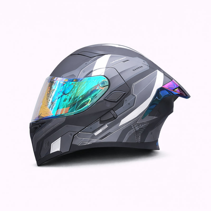 REBELRUST Full Face Dual Visor Helmet - Grey Iridium Lens colorway