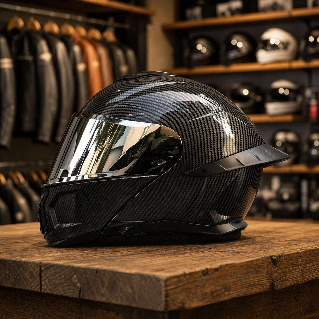 REBELRUST StrikeForce Full Face Motorcycle Helmet - Carbon Strike (Silver Lens)