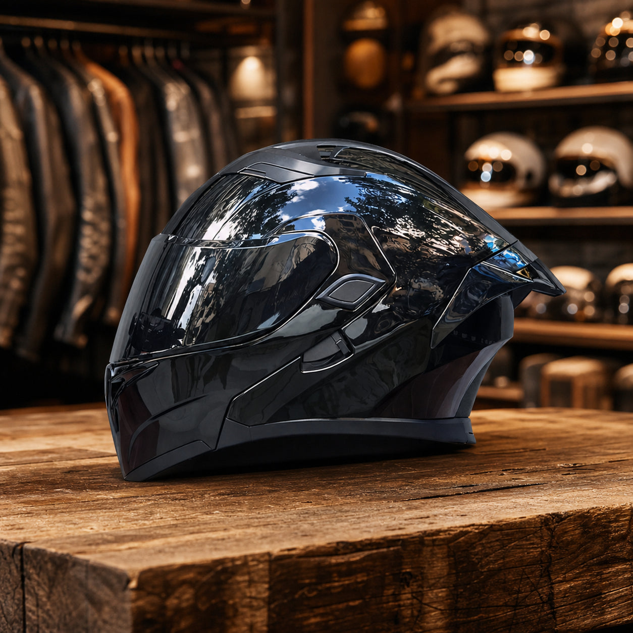 REBELRUST Full Face Dual Visor Helmet - Glossy Black Black Lens colorway