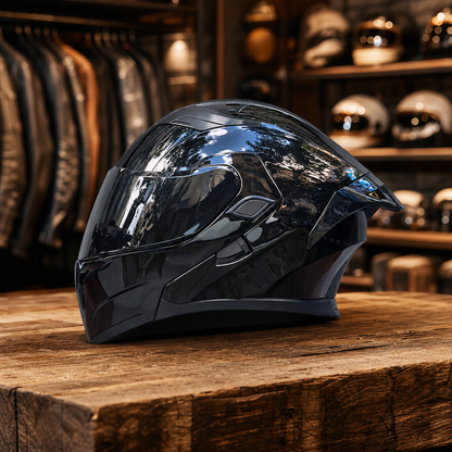 REBELRUST Full Face Dual Visor Helmet - Glossy Black Black Lens colorway
