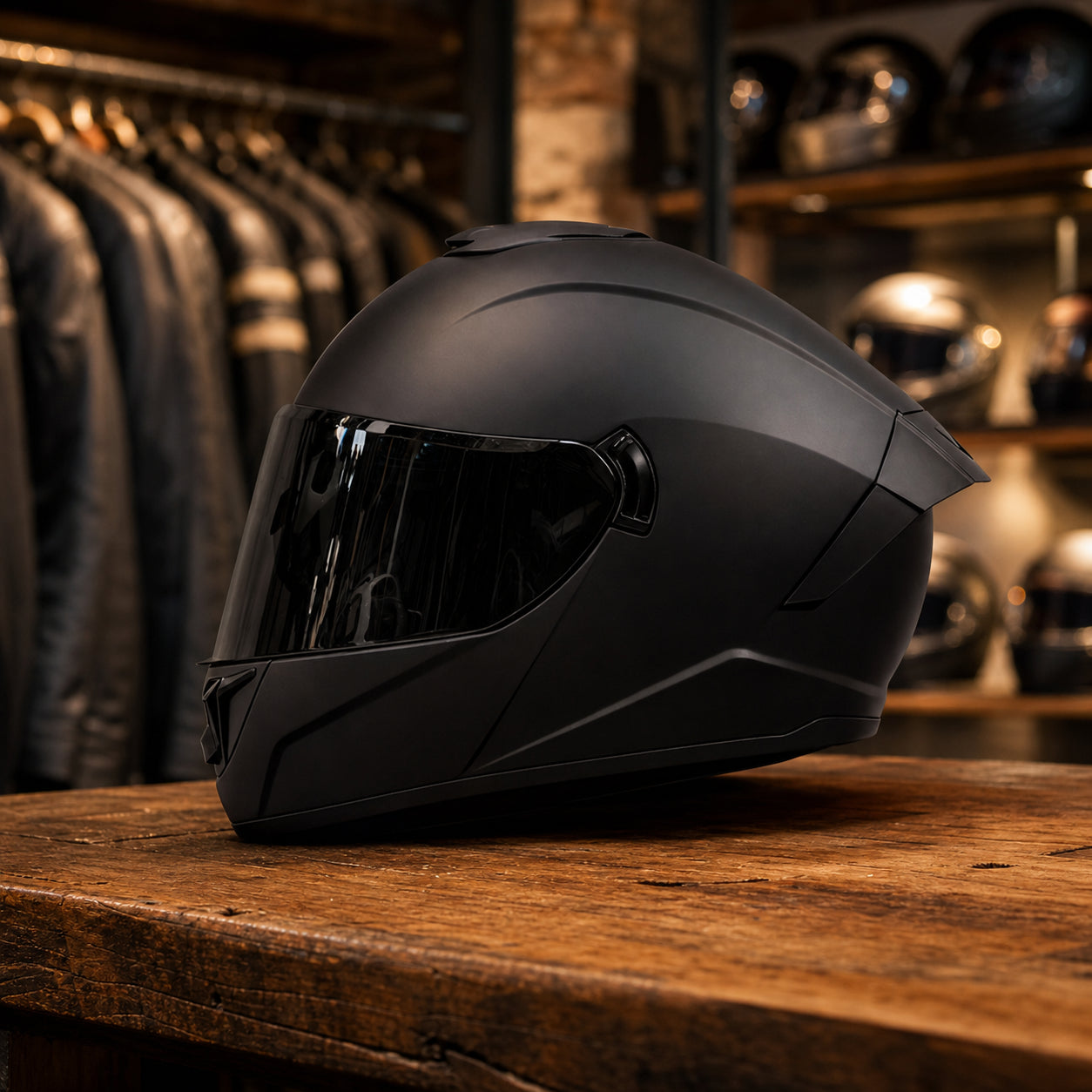REBELRUST Phantom Overdrive Motorcycle Full Face Helmet - Matte Black, Black Lens