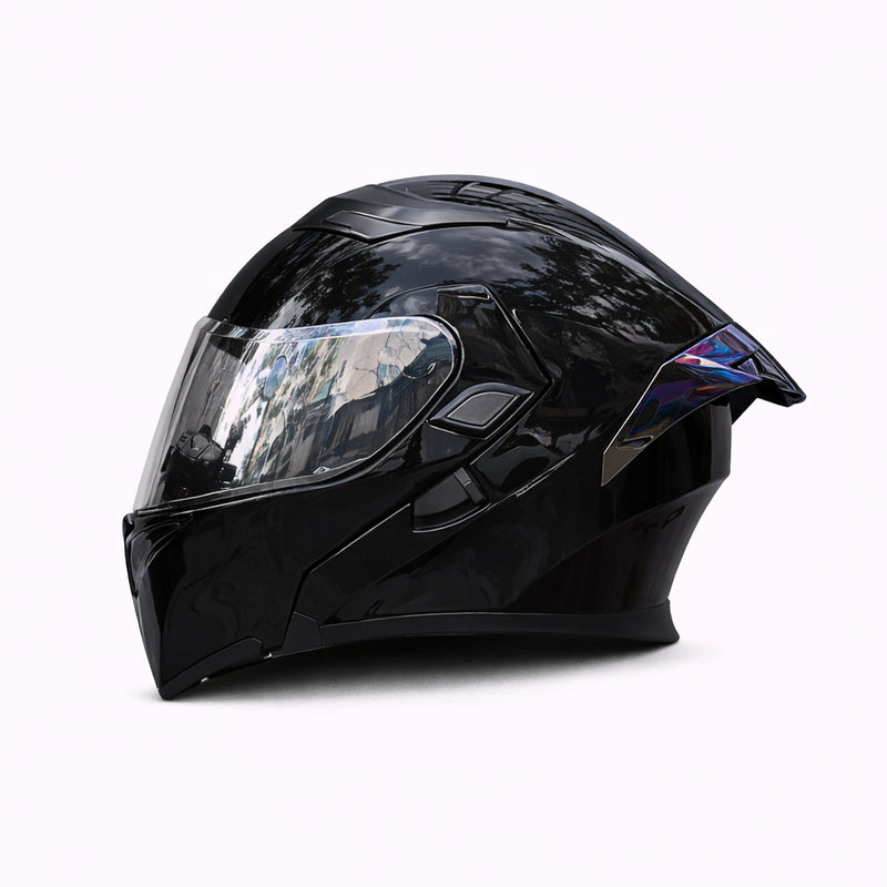 REBELRUST Full Face Dual Visor Helmet - Glossy Black Silver Lens colorway