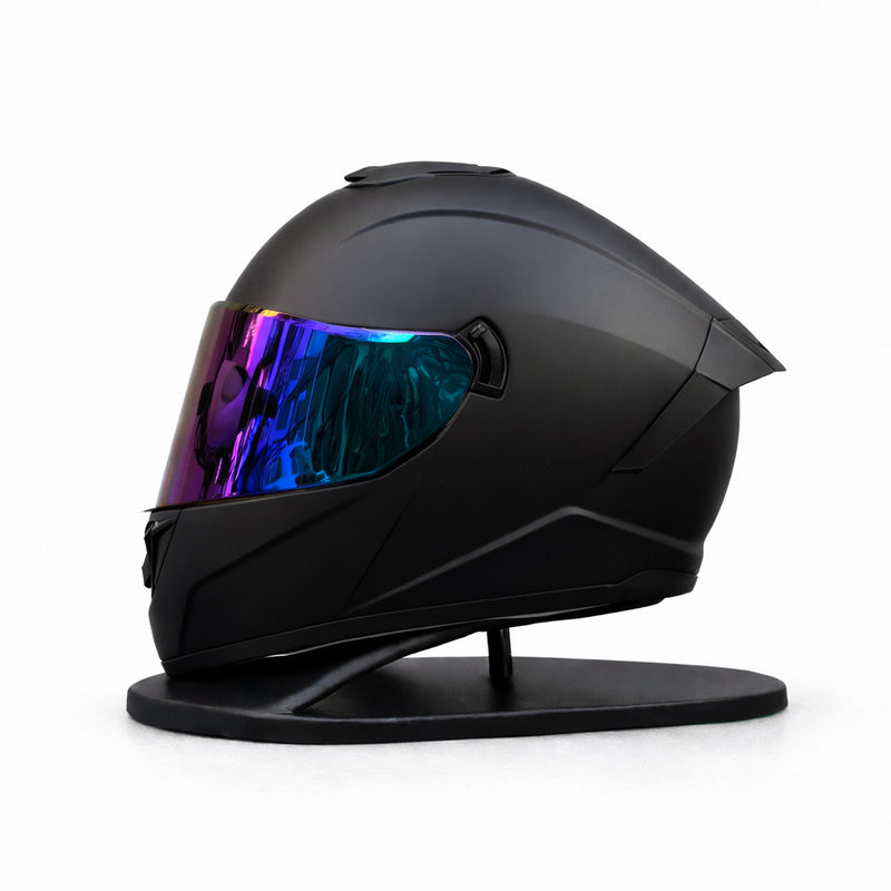 REBELRUST Phantom Overdrive Motorcycle Full Face Helmet - Matte Black, Blue Purple Iridium Lens