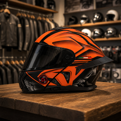 REBELRUST StrikeForce Full Face Motorcycle Helmet - Blaze Orange (Black Lens)