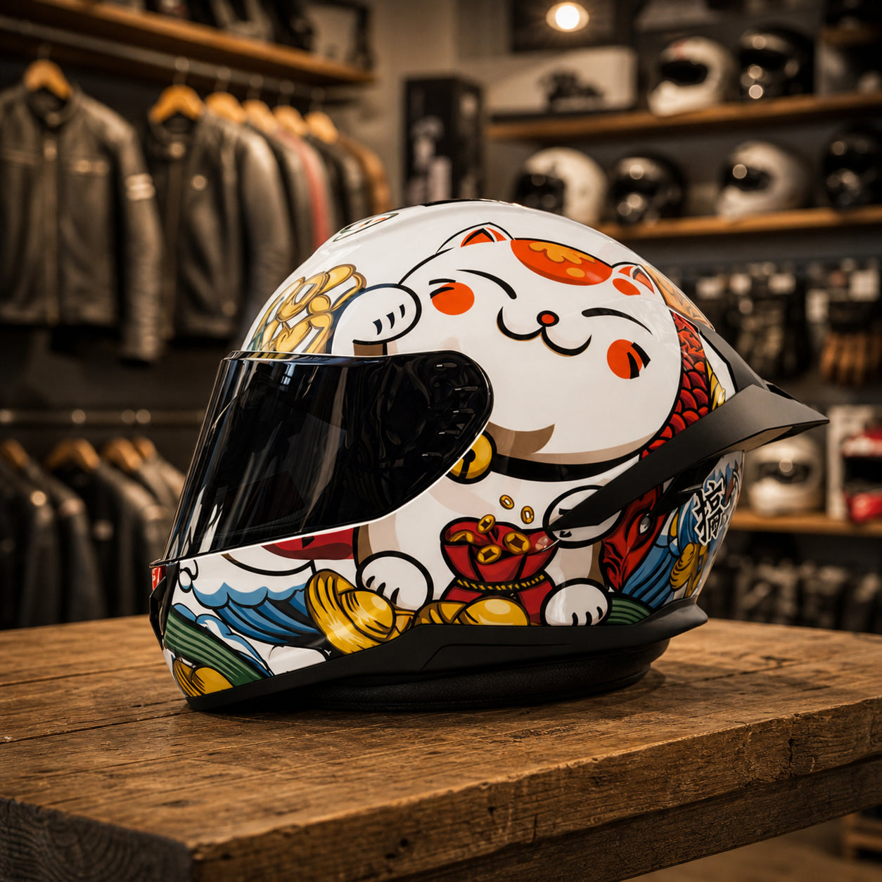 REBELRUST X-Pro Full Face Helmet - Lucky Neko, Black Lens