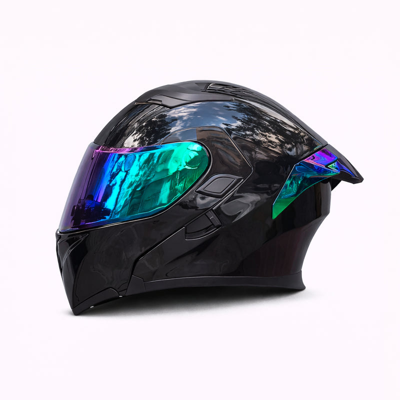 REBELRUST Full Face Dual Visor Helmet - Glossy Black Blue Lens colorway
