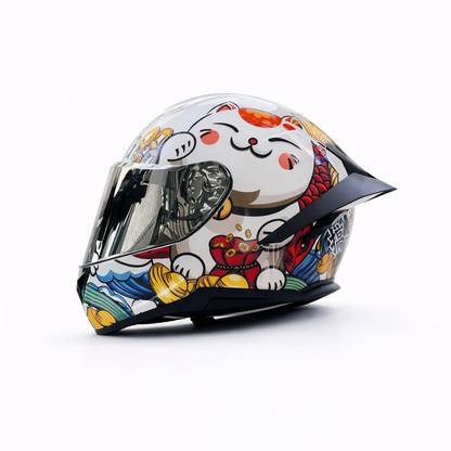REBELRUST X-Pro Full Face Helmet - Lucky Neko, Silver Lens