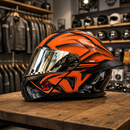 REBELRUST StrikeForce Full Face Motorcycle Helmet - Blaze Orange (Silver Lens)