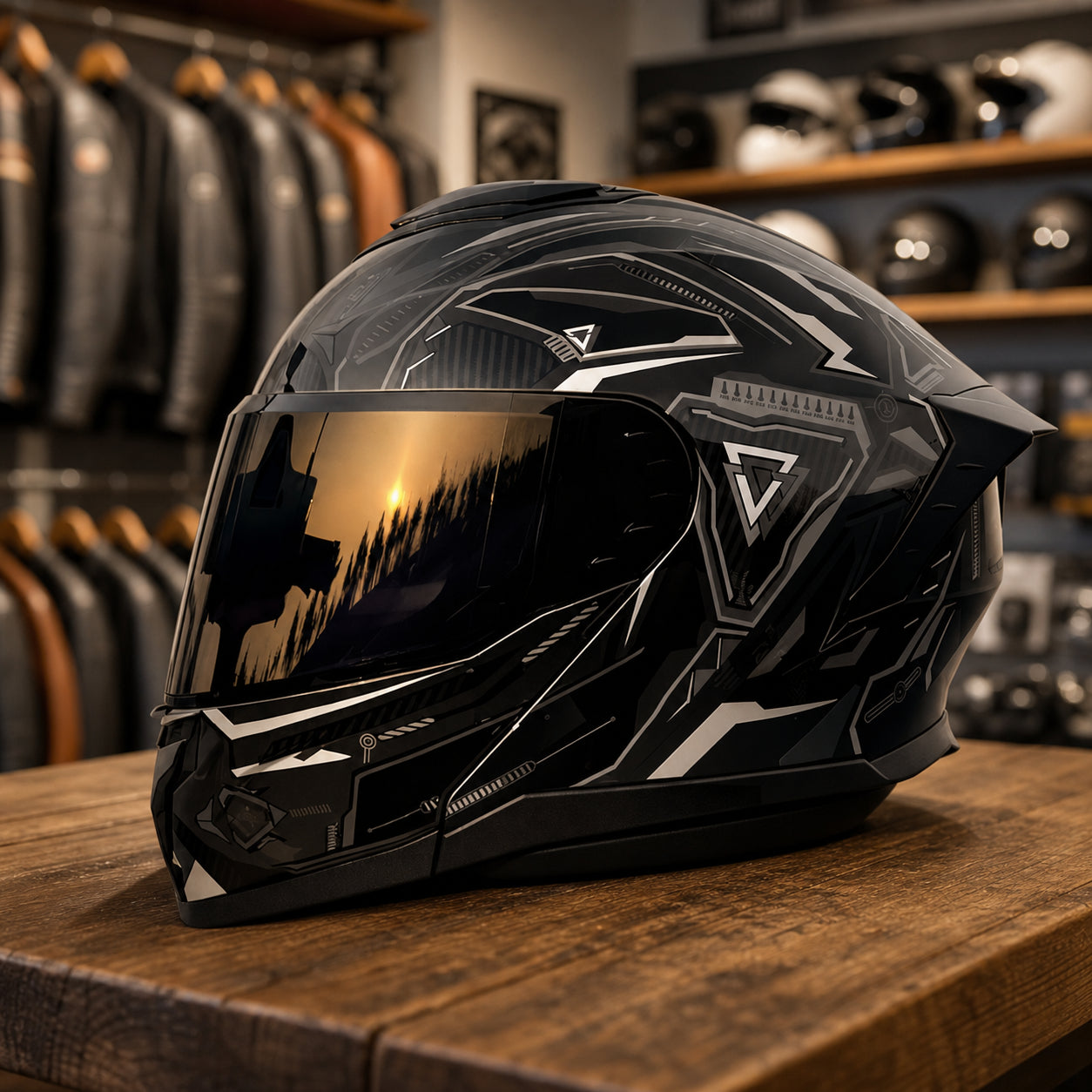 REBELRUST Shadow Pro Motorcycle Full Face Helmet - Dark Knight Black White, Black Lens