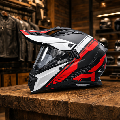 REBELRUST StormBlade XR Adventure Pro Full Face Helmet - Racing Storm Red, Black Lens