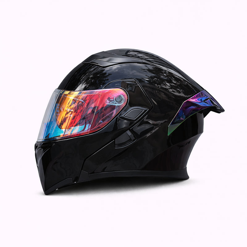 REBELRUST Full Face Dual Visor Helmet - Glossy Black Iridium Lens colorway