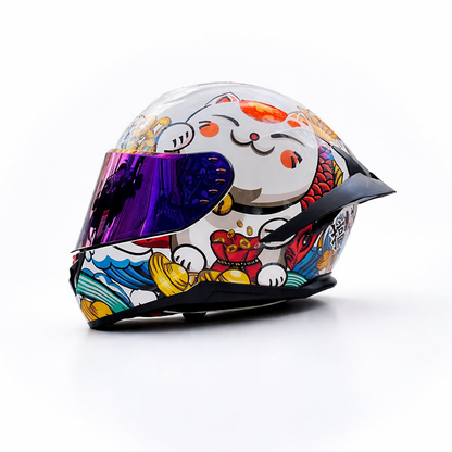 REBELRUST X-Pro Full Face Helmet - Lucky Neko, Purple Lens