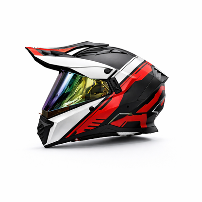 REBELRUST StormBlade XR Adventure Pro Full Face Helmet - Racing Storm Red, Green Lens