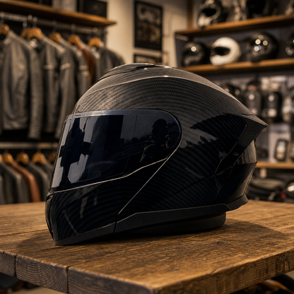 REBELRUST Shadow Pro Motorcycle Full Face Helmet - Carbon, Black Lens