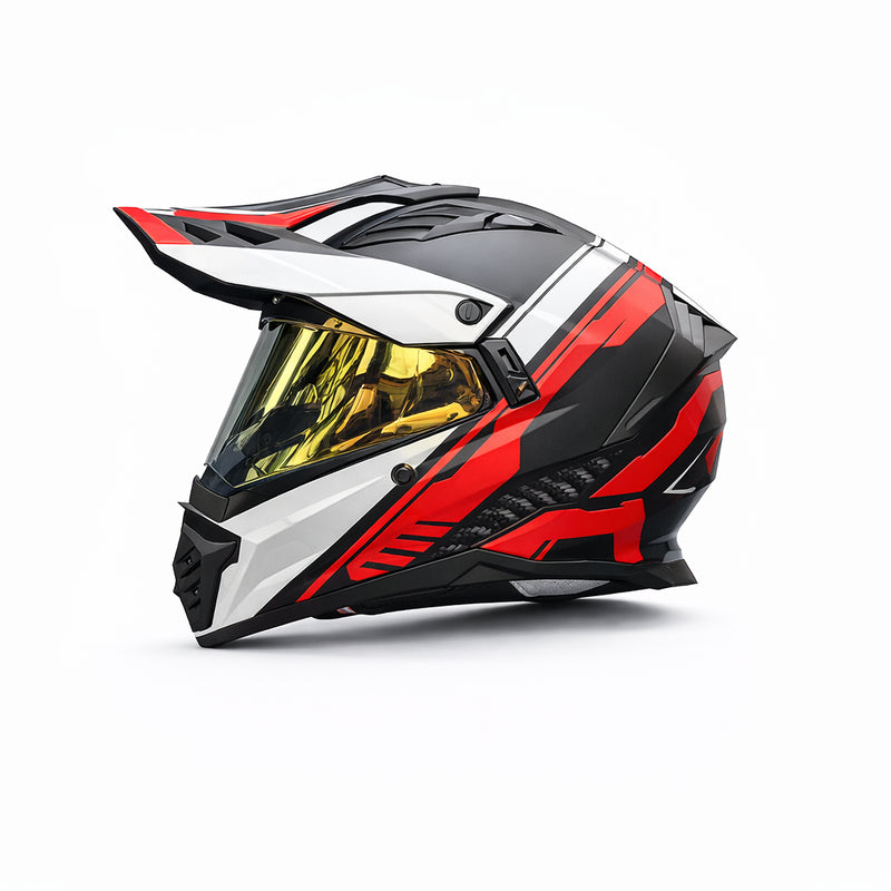 REBELRUST StormBlade XR Adventure Pro Full Face Helmet - Racing Storm Red, Gold Lens