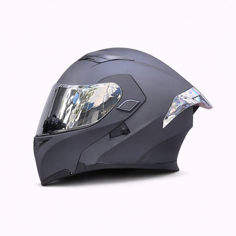 REBELRUST Full Face Dual Visor Helmet - Matte Black Silver Lens colorway