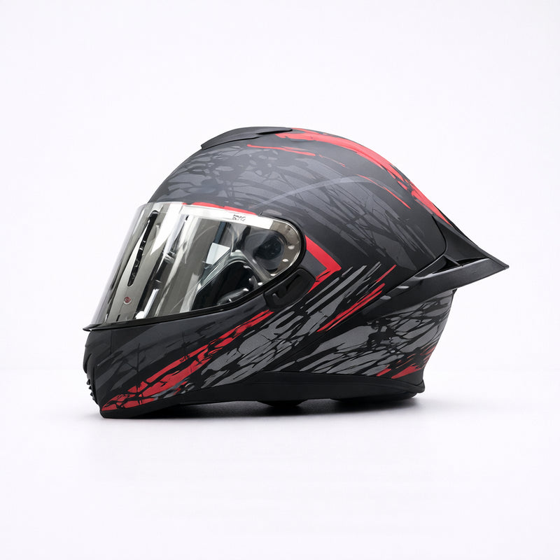 REBELRUST Pro Big Tail Full Face Helmet - Red Slash Silver Lens colorway